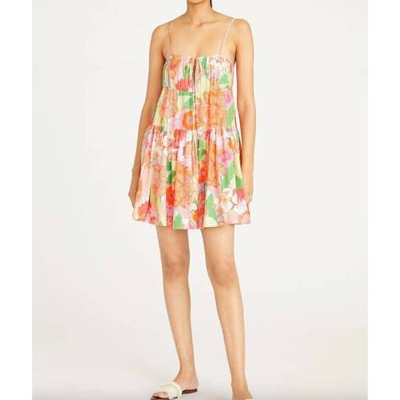 Amur Eriel Linen Blend Mini Dress Stripe Tropical Floral Womens Size 4 - Picture 12 of 12